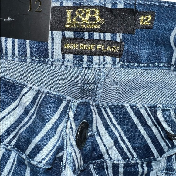 Lucky & Blessed Women’s High Rise Flare Stripe Denim Jeans - Picture 14 of 16